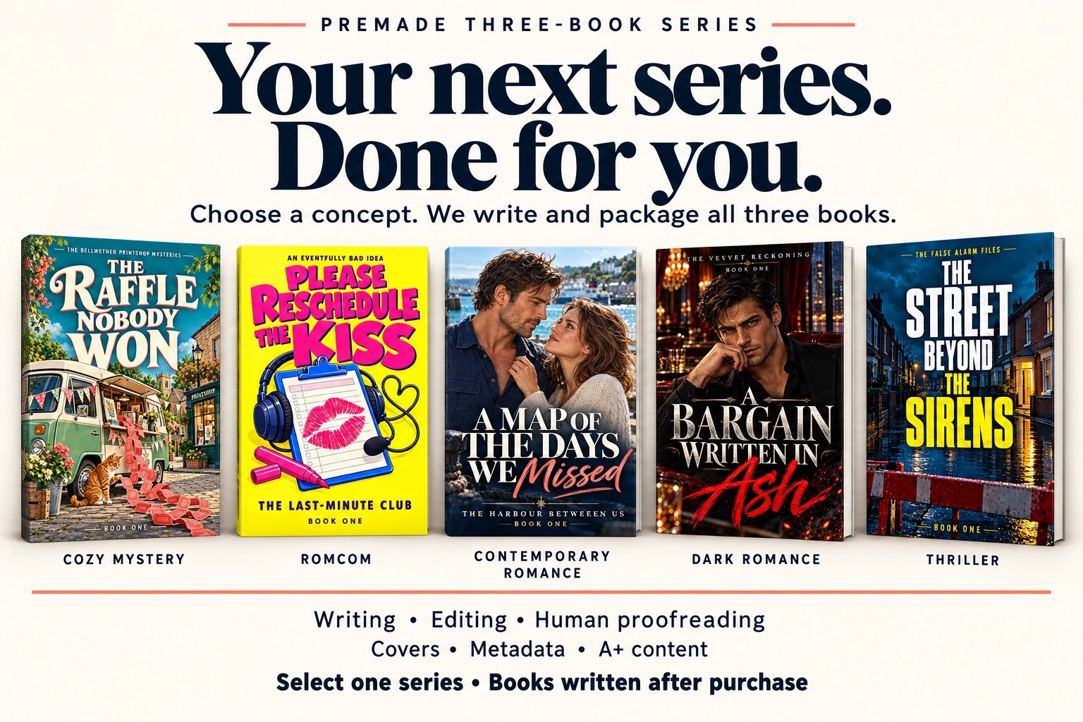 Premade Three-Book Series: five series concepts, done for you